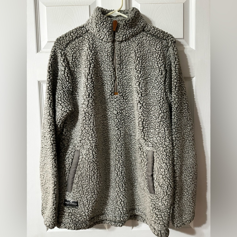 Simply Southern Men's Zip Up Gray Sherpa Sweater